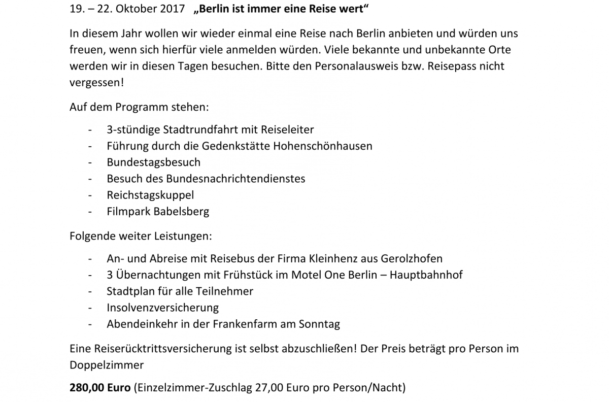 Feuerwehr Schweinfurt: Viertagesfahrt nach Berlin