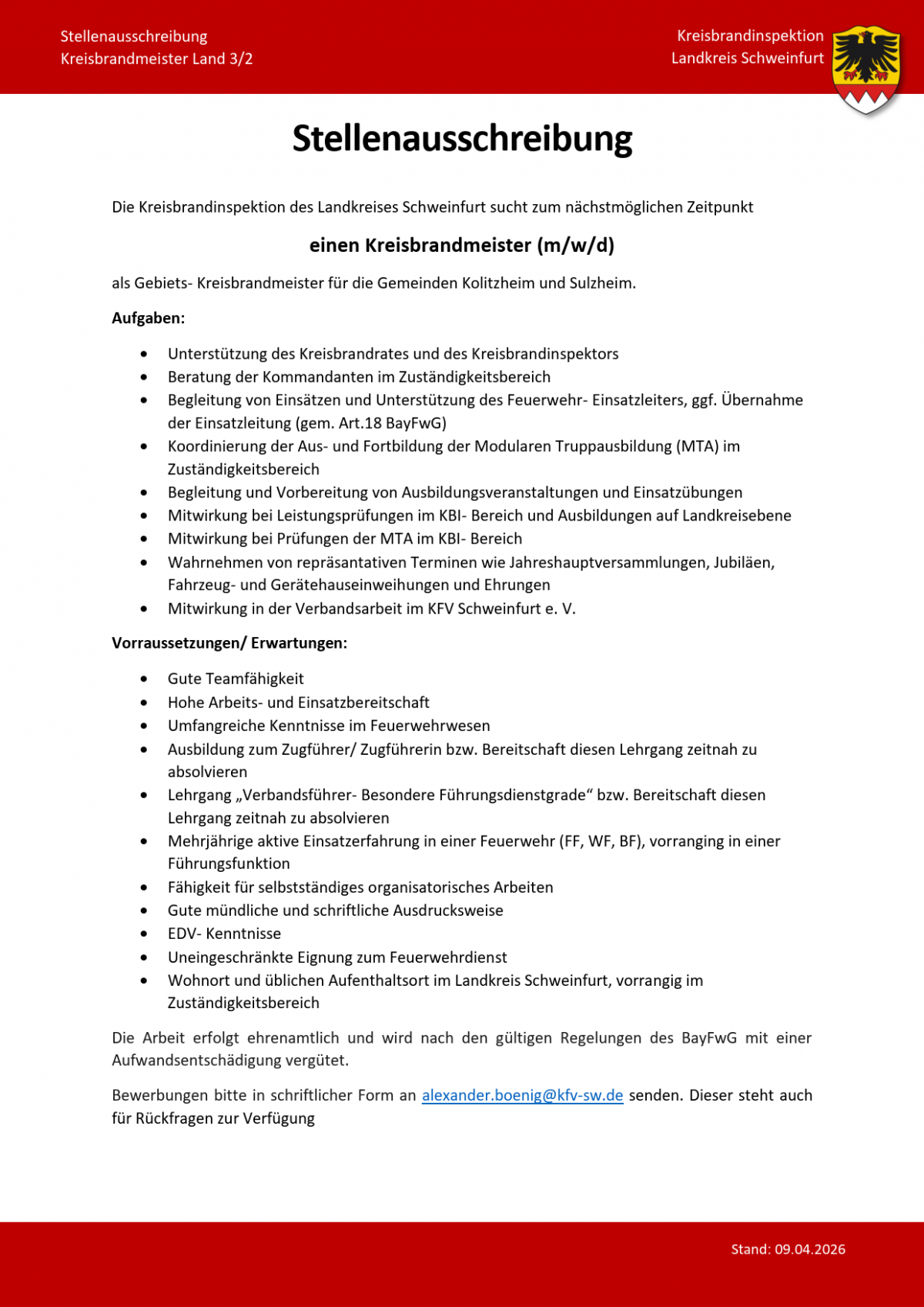 Stellenausschreibung Kreisbrandmeister